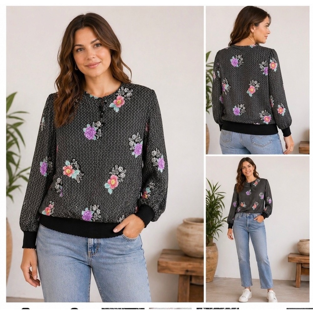 Vintage Leni Leni Montgomery Ward Floral Geometric Blouse Cottagecore 12 NEW